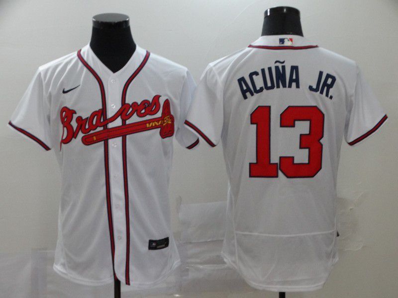 Men Atlanta Braves #13 Acuna jr White Elite Nike Elite MLB Jerseys